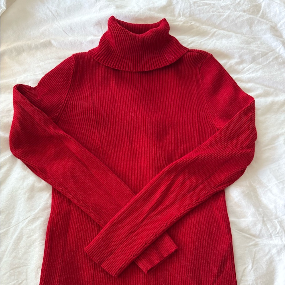 Ralph Lauren women's ribbed cotton Turtleneck Sweater, M. bright red . Excellent